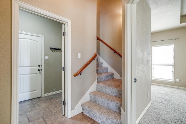 stairs featuring carpet