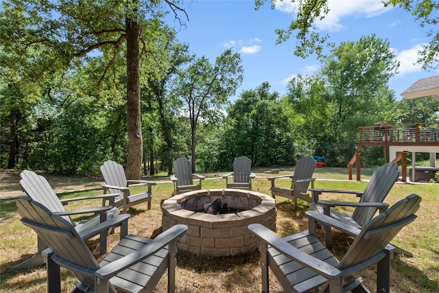 view of patio / terrace with a fire pit