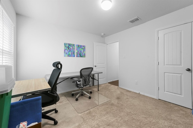 office space featuring light colored carpet