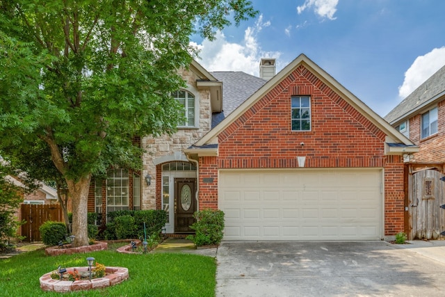 front of property with a front lawn and a garage