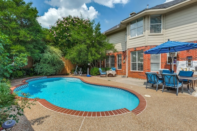 view of swimming pool with a patio area