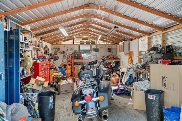 garage featuring a workshop area