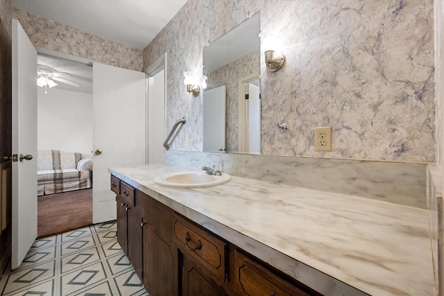 bathroom with vanity and ceiling fan