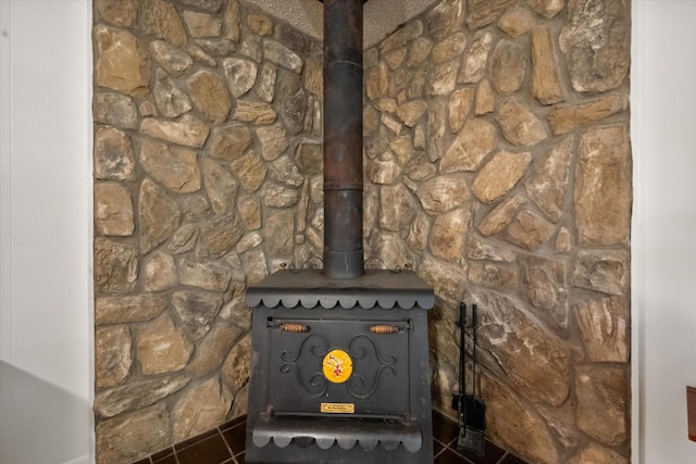 interior details with a wood stove