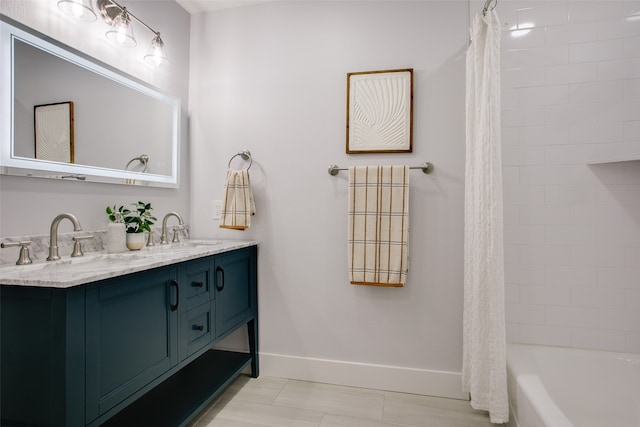 bathroom featuring vanity and shower / tub combo