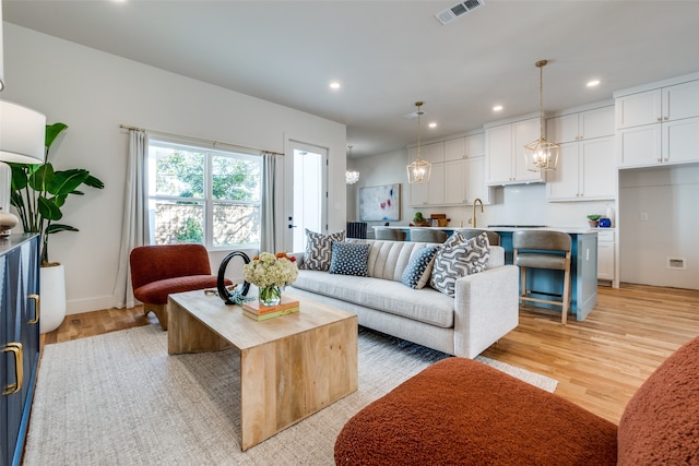 living room with light wood-type flooring