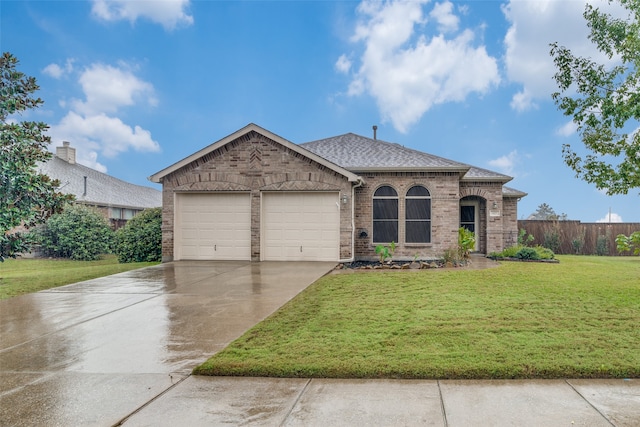 view of front of property featuring a garage and a front yard