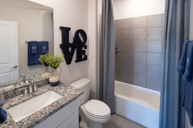 full bathroom featuring vanity, tile patterned flooring, toilet, and shower / bath combination with curtain