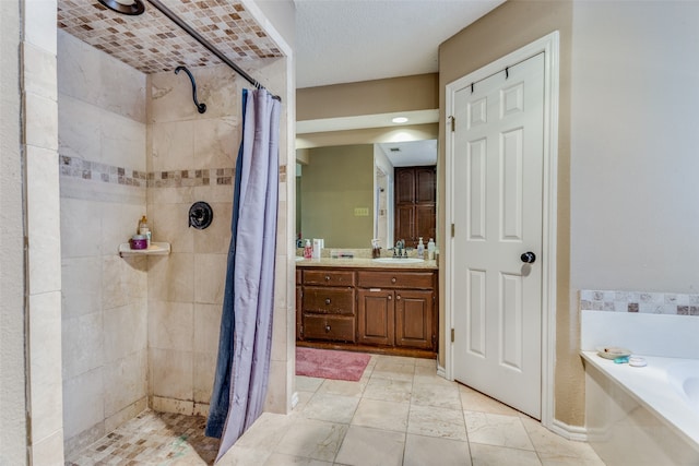 bathroom featuring vanity and plus walk in shower