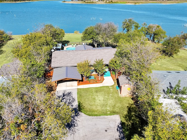 aerial view with a water view