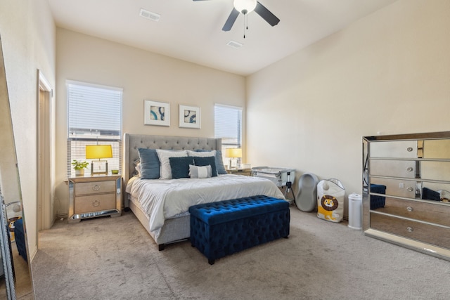 bedroom featuring ceiling fan and carpet flooring