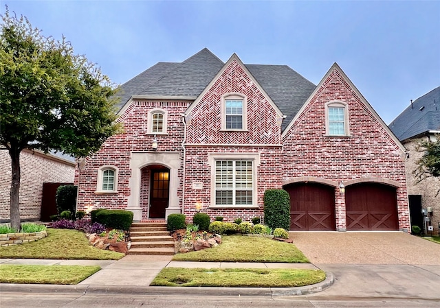 view of front facade with a garage and a front lawn