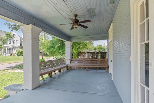 view of patio / terrace featuring a porch and ceiling fan