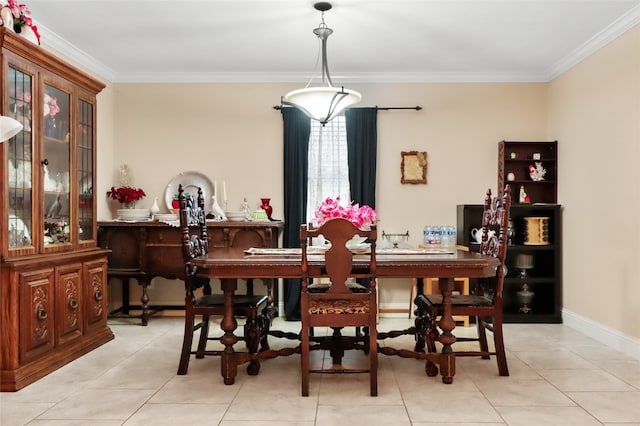 tiled dining area with ornamental molding