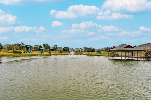 view of water feature with a gazebo