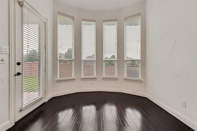 unfurnished room featuring a wealth of natural light and dark hardwood / wood-style floors