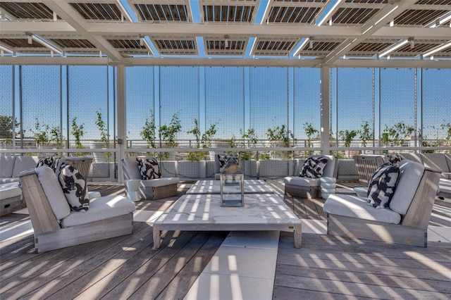 view of patio with an outdoor hangout area and a deck