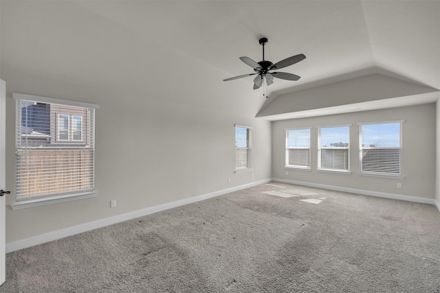 203 Half Moon Dr, Waxahachie, TX 75165 - empty room with ceiling fan, carpet, baseboards, and lofted ceiling