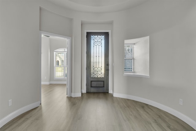 foyer entrance featuring light hardwood / wood-style floors and a wealth of natural light