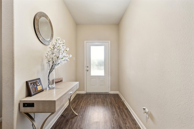 doorway with dark hardwood / wood-style flooring