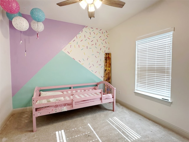 bedroom with carpet floors and ceiling fan