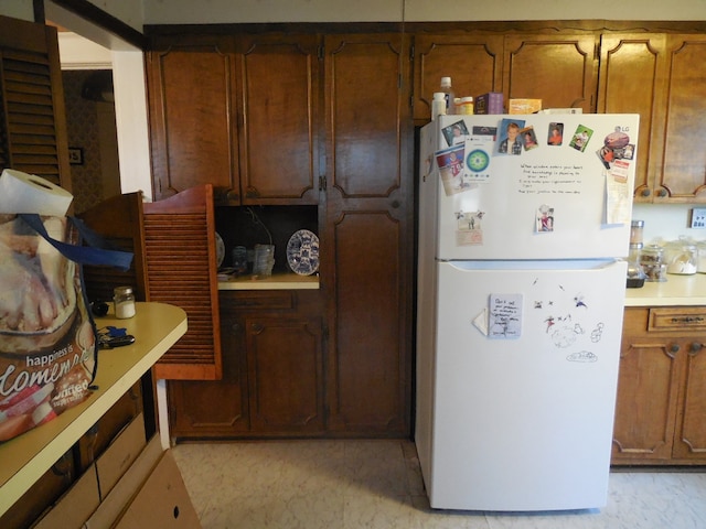 kitchen with white fridge