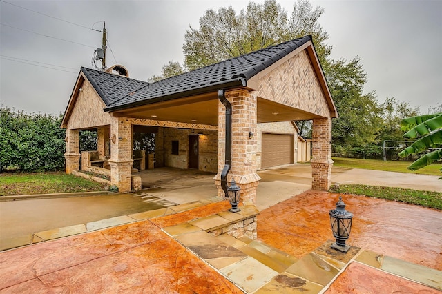 exterior space with a garage