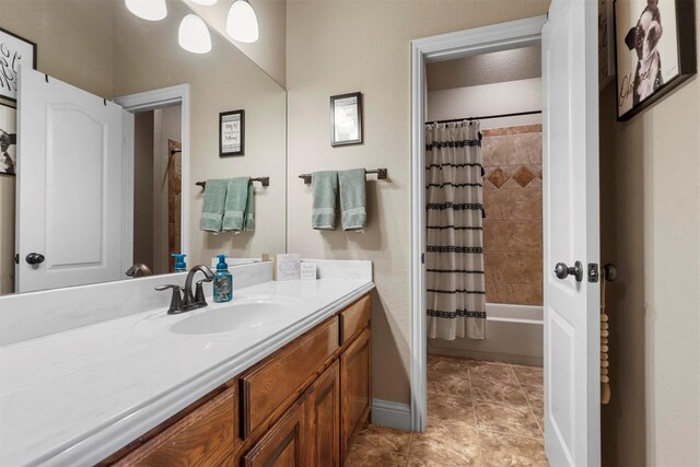 bathroom featuring tile patterned floors and shower / bathtub combination with curtain