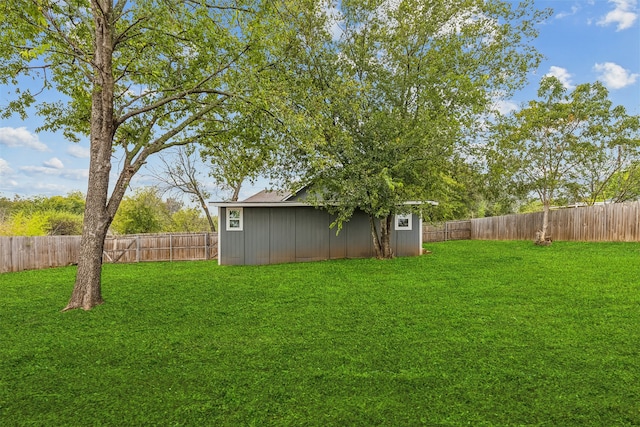 view of yard with a storage shed