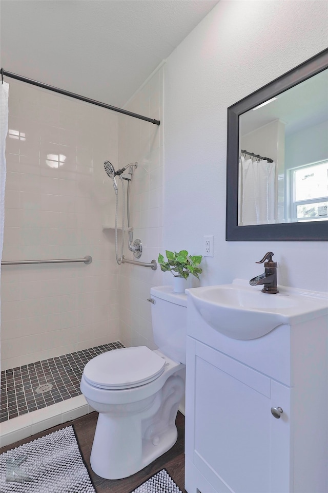 bathroom featuring vanity, toilet, and a shower with shower curtain