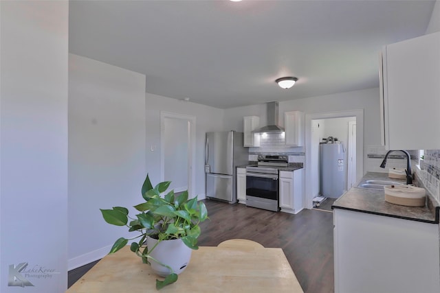 kitchen featuring white cabinetry, appliances with stainless steel finishes, dark hardwood / wood-style flooring, sink, and wall chimney exhaust hood