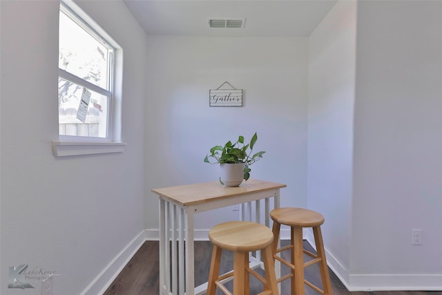 interior space with dark hardwood / wood-style floors