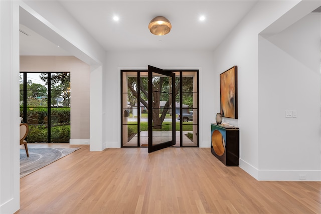 foyer entrance featuring a wealth of natural light and light hardwood / wood-style floors