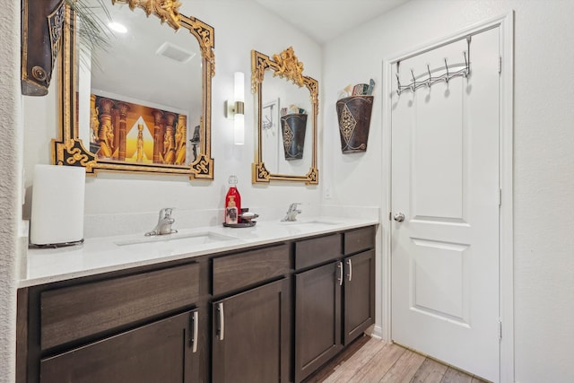 bathroom with vanity and hardwood / wood-style flooring