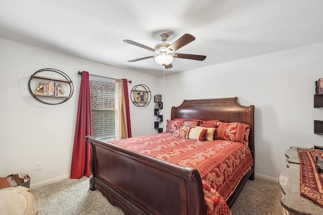 bedroom featuring ceiling fan and carpet floors