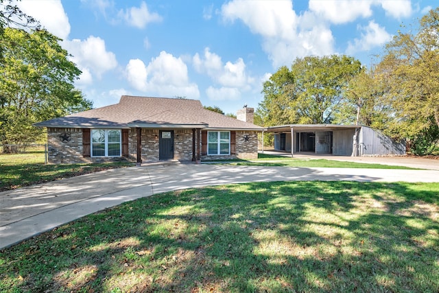 ranch-style house with a carport and a front yard