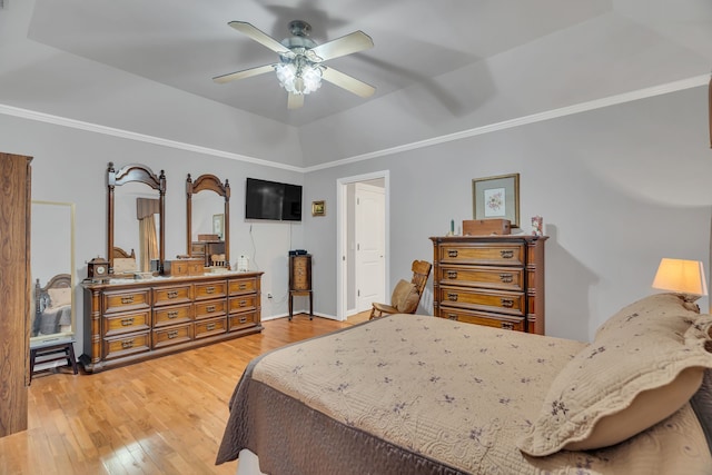 bedroom with wood-type flooring and ceiling fan