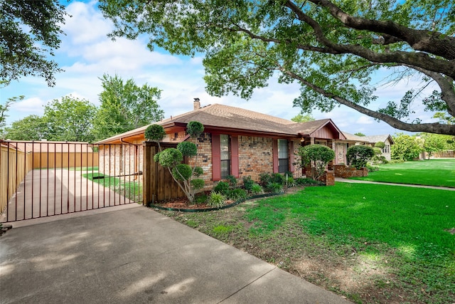 ranch-style home with a front yard