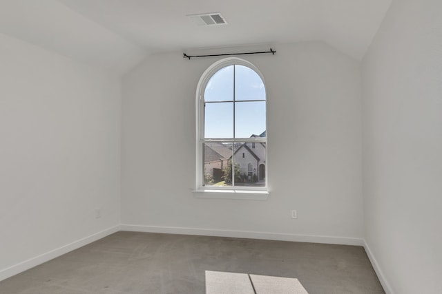 additional living space featuring light colored carpet and vaulted ceiling