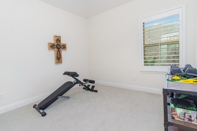 exercise room featuring carpet flooring and a wealth of natural light