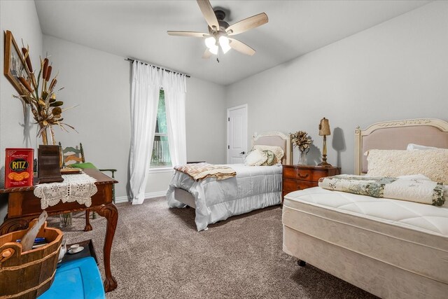 bedroom featuring ceiling fan and carpet floors