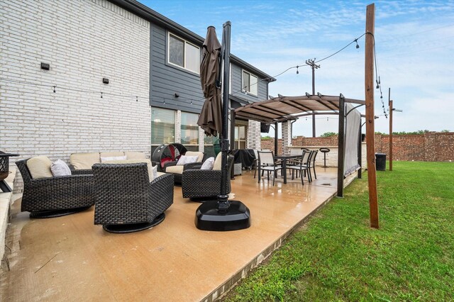 view of patio featuring a pergola and an outdoor hangout area