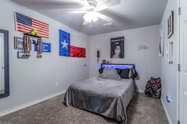 bedroom with carpet flooring and ceiling fan