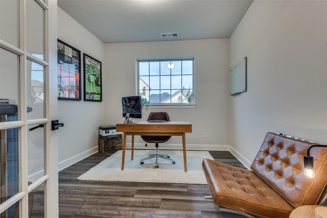 home office featuring dark hardwood / wood-style floors