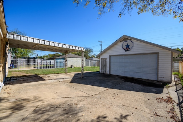 garage with a yard