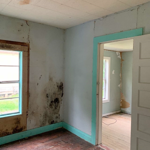 unfurnished room featuring a wealth of natural light and hardwood / wood-style floors