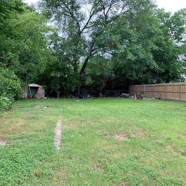 view of yard with a storage unit