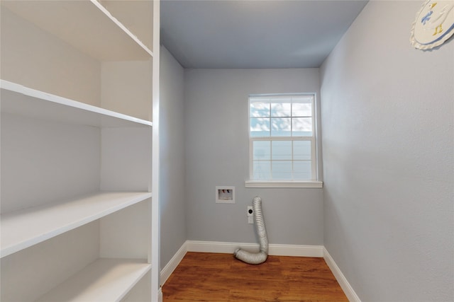 laundry room featuring wood-type flooring, hookup for a washing machine, and hookup for an electric dryer