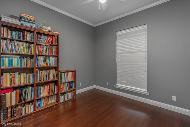 interior space with dark wood-type flooring and ornamental molding