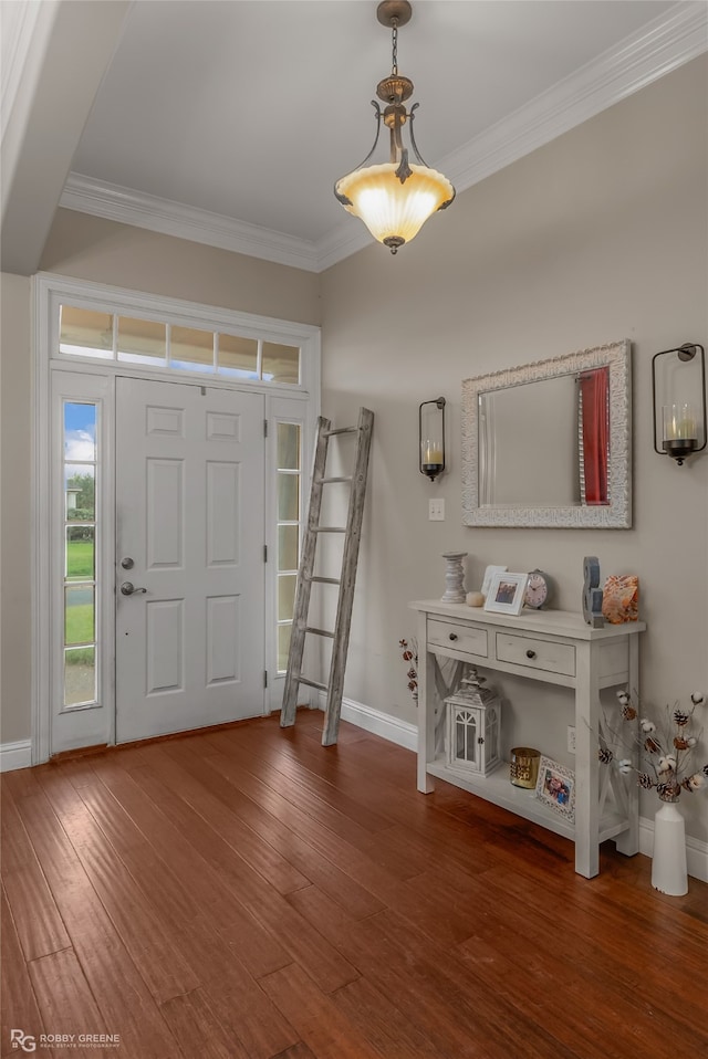 entryway featuring crown molding and wood-type flooring